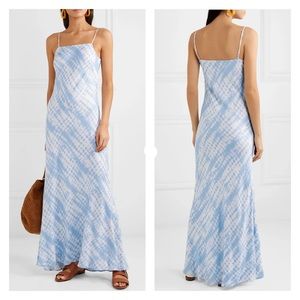 STAUD Light Blue and White Tie-Dye Slip Maxi Dress